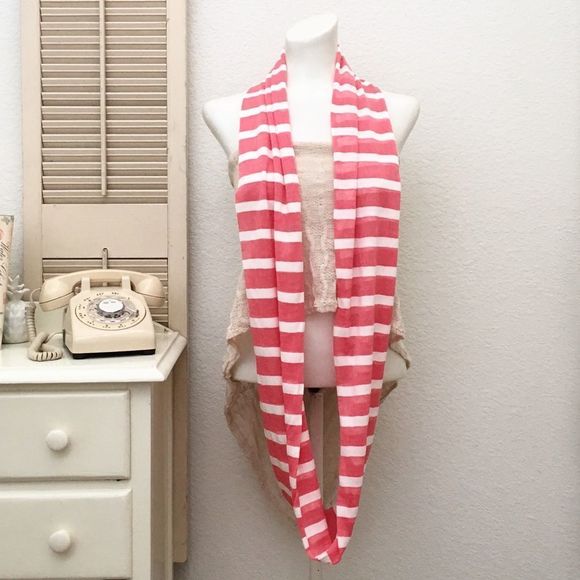 Coral & Ivory Striped Knit Jersey Infinity Scarf NWT - Picture 4 of 5